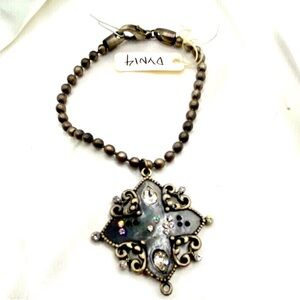 large ornate Maltese cross pendant bracelet,crystal and rhinestone accents